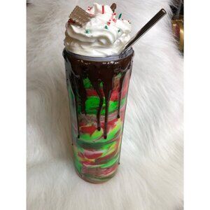 Tumbler With Straw Chocolate Drizzle Topper Rainbow Swirl - 20 Oz Drink Holder